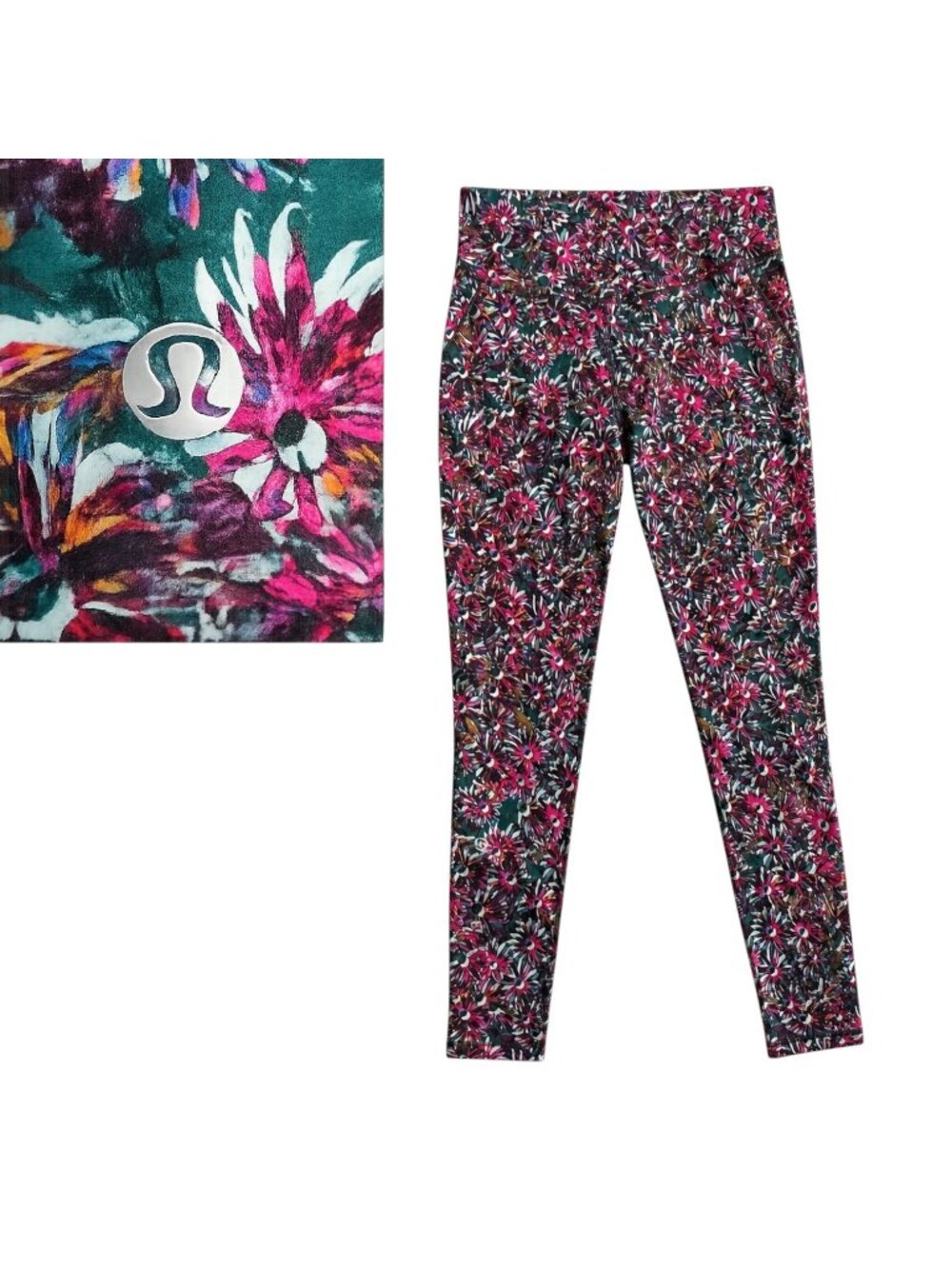 Lululemon Wunder Under Luon Floral Leggings Women’s Size 6 Pink Multicolor Yoga